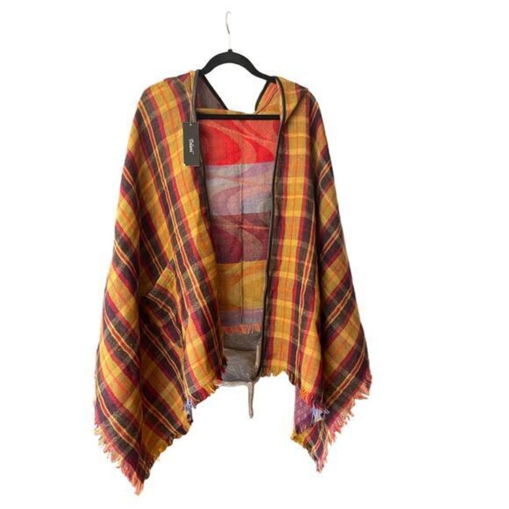 Tolani Isabelle plaid wool leather trimmed cape